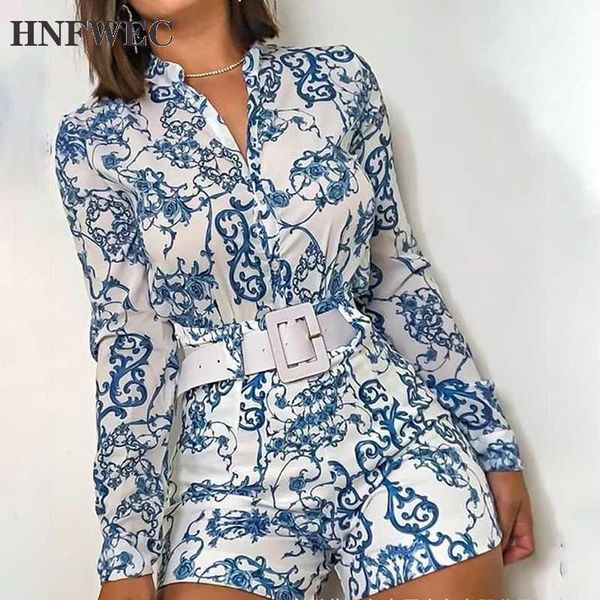 

2020 autumn fashion casual sashes slim blue button printed long sleeve shorts remper women p8061, Black;white