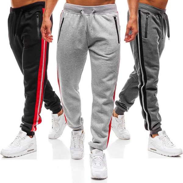 

joggers men 2020 new fashion casual men's pure color spliced sweatpants loose zipper pocket men's pants, Black