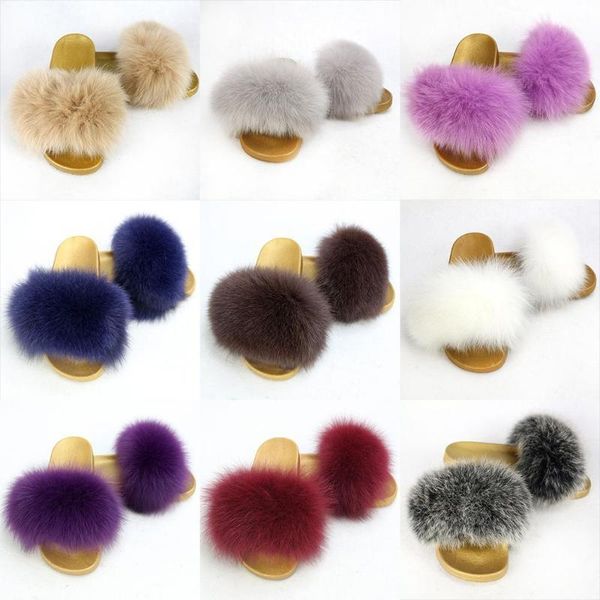 

slippers women real fur slides ladies furry sandals girls1, Black