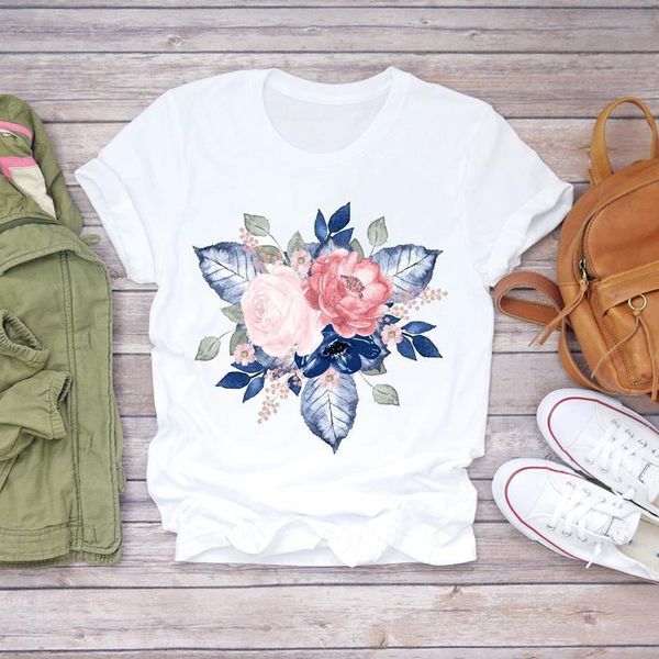 

women floral 90s short sleeve fashion girl flower clothing lady t-shirts womens graphic t shirt ladies female tee t-shirt, White