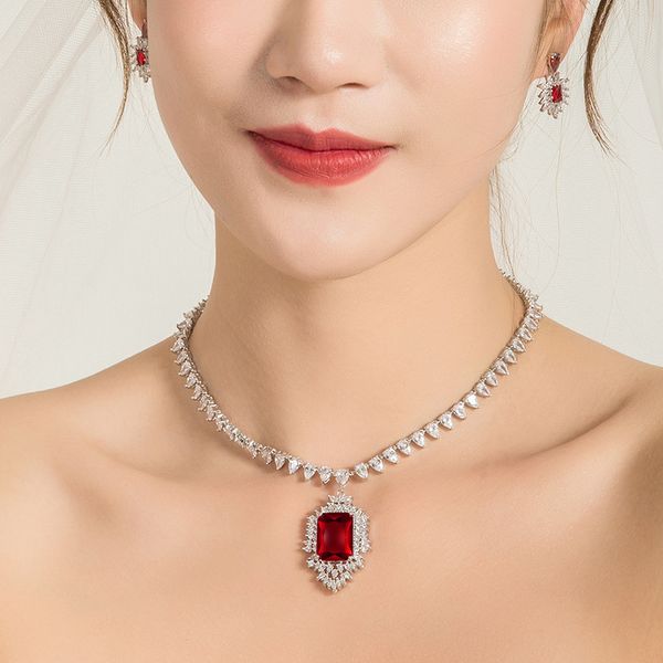 

bride necklace earring set european and american wedding party jewelry set wedding accessories, Silver