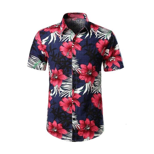 

пляжные рубашки мужчины гавайи цветочные напечатанные сращивание сращивание картина случайные 2020 отвороты с коротким рукавом кнопка на гав, White;black