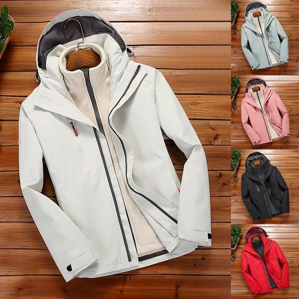 

2 piece set casual winter women hooded coat waterproof zipper windproof warm jacket long-sleeved pockets cardigan outwear1, Tan;black