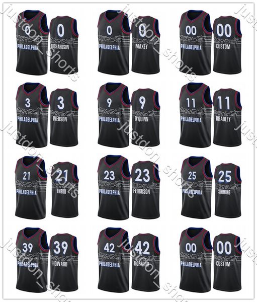 

mens embiid 21 simmons 25 howard 39 richardson 0 ferguson 23 maxey 0 horford 42 bradley 11 o'quinn 9 press city new edition jerseys, Black;red