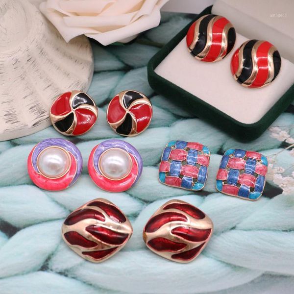 

stud colourful earrings imitation pearl creative enamel alloy fashion sweet filigree texture brincos jewelry1, Golden;silver