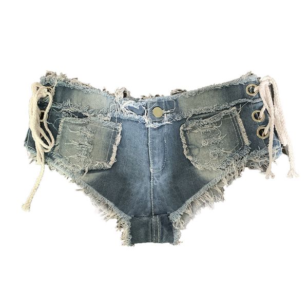 

1 pants night club low rise perforated denim shorts, Blue