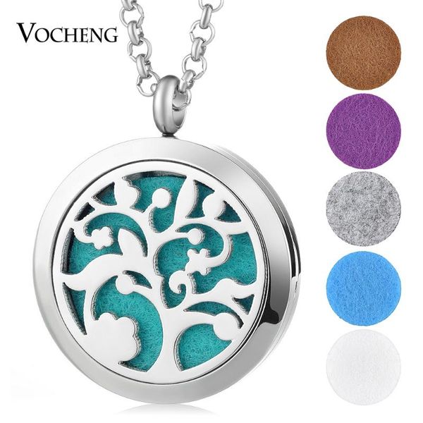 

30mm oil scent locket diffuser necklace 316l stainless steel family tree magnetic randomly send 10pcs oil pads as gift va-265, Silver