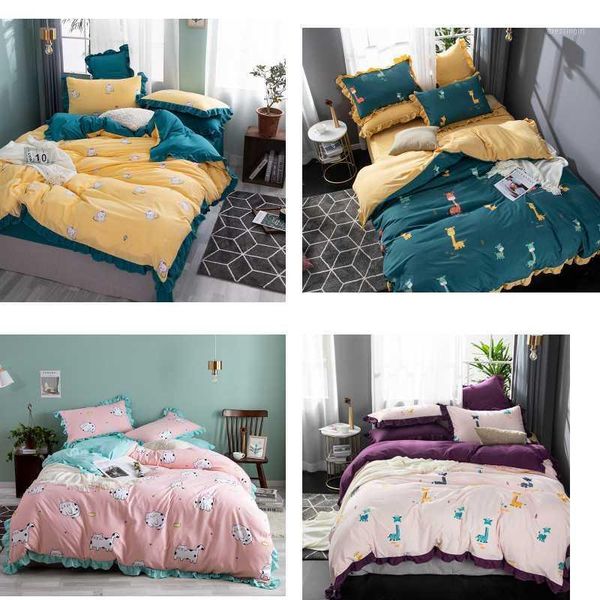 

cotton bedding set 4pcs animal pattern duvet cover ab double sided bed sheet quilt cover pillowcase twin full king no filler1