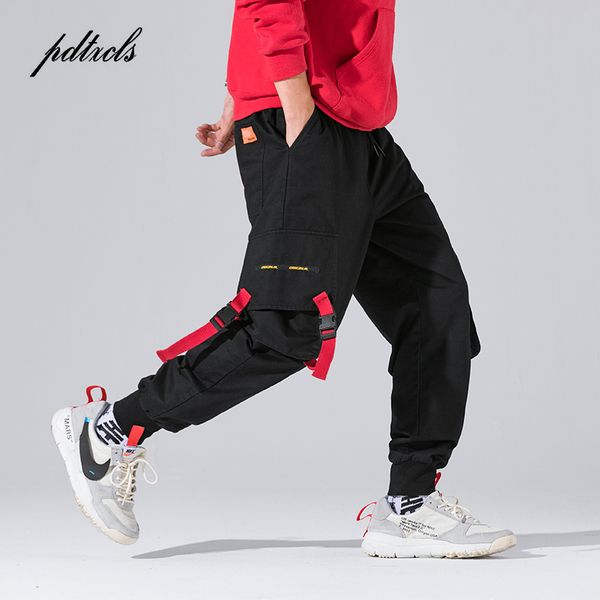 

nieuwe harajuku katoen multi-zakken safari stijl fashion cargo broek mannen herfst hip hop streetwear casual elastische broek camo, Black