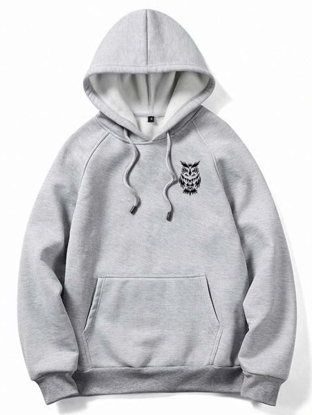 

romwe guys bird print drawstring hoodie w7uc#, Black