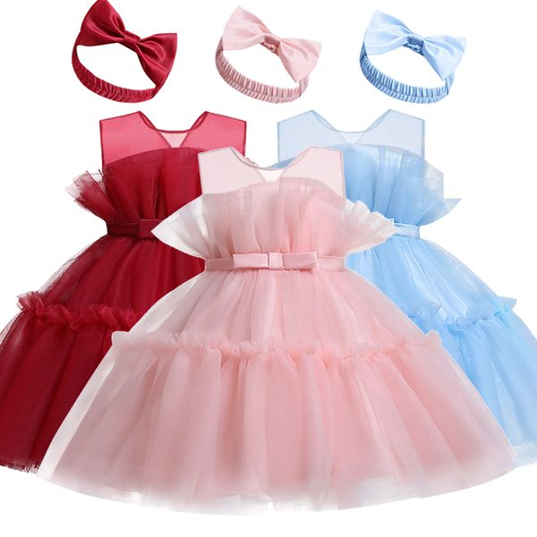 

girls applique birthday party princess rainbow dress wedding ball gown, Red;yellow