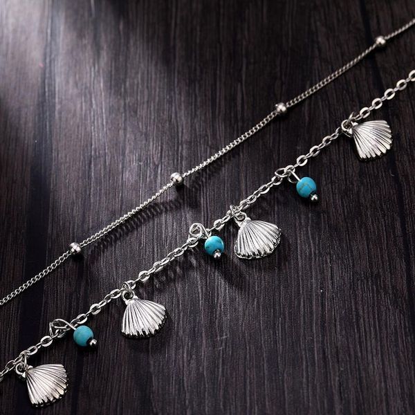 

vintage silver color chain anklet bohemian shell green stone foot ankle & bracelet summer sandals legs women jewel qylayq, Red;blue