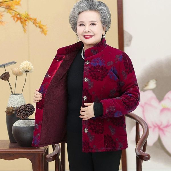 

plus size 5xl coat elderly 60-80 women clothing winter warm jacket women's short overcoat parkas outerwear grandmother outfit, Black