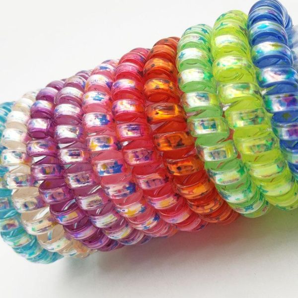 

wholesale star telephone wire line elasticity rubber band elastic hairbands hair rope for gils scrunchy gum spring wmtssr, Silver