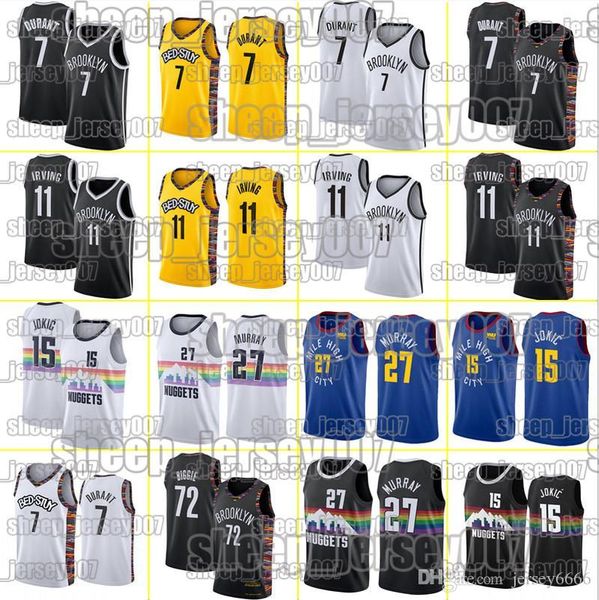 

15 jokic jersey denver nuggets jamal 27 murray nikola brooklyn nets jerseys kevin kyrie durant irving basketball jersey, Black;red