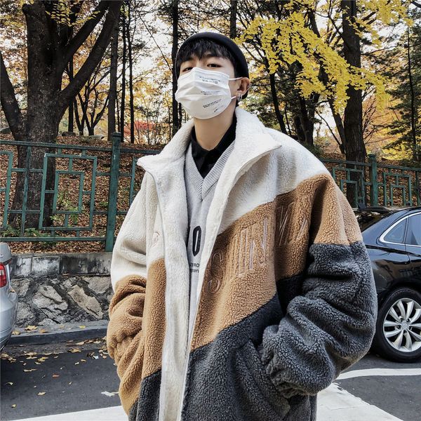 

privathinker men's 2020 winter lamb wool coats woman korean streetwear fashion coat thicken zipper mens loose warm jackets c1115, Black;brown