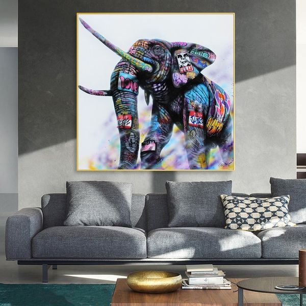 

colorful elephant posters and prints graffiti street art animals wall painting canvas wall art pictures for kids room home decoration