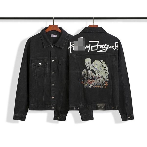 

meichao palm jeans pa angels angel captured bone letter washed old denim jacket, Black