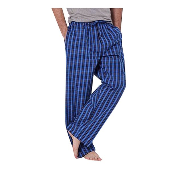 

plaid print pants men's pocket elastic band long pantses casual loose sport plaid pajama pants trousers pantalones hombre 201218, Black