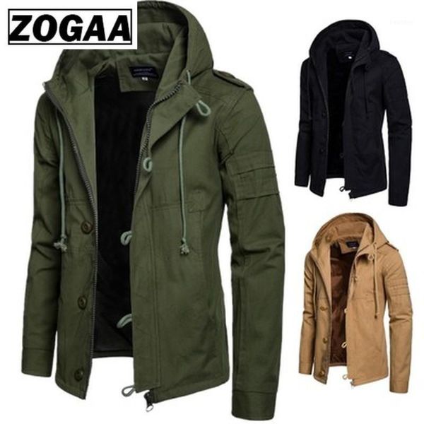 

zogaa 2020 brand slim men jacket army green wide-waisted coat casual cotton hooded windbreaker jackets overcoat male1, Black;brown