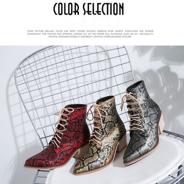 

new paris fashion ankle boots luxurys designers casual shoes lace-up med heel boot snakeskin grain women shoe big size chaussures, Black