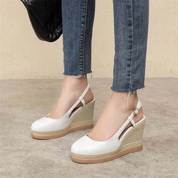 

dress shoes pxelena elegant wedge high heels women 2021 spring summer round toe platform slingbacks pumps black white pink plus size