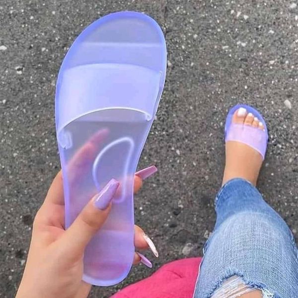 

slippers summer women jelly shoes candy colors transparent slides women's fashion casual slip on flat beach female 20211, Black