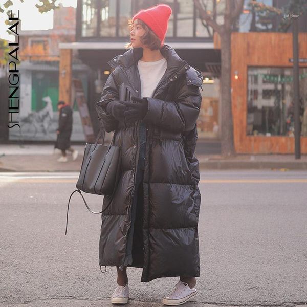 

shengpalae 2019 chic winter long fund overknee thickening keep warm bread cotton-padded clothes loose korean coat woman fv7501, Black