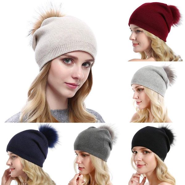 

beanie/skull caps winter women's hat autumn female warm knitted beanie czapka zimowa fashionable girl hats hairball woman bonnet femme, Blue;gray