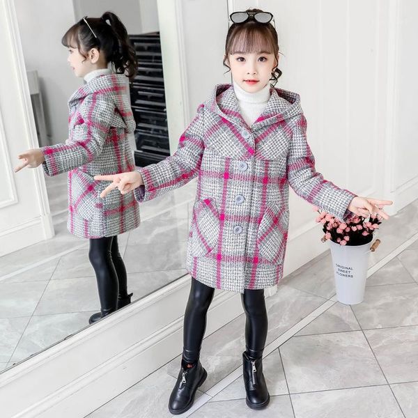 

winter coat for girls thick wool jacket for girls fashion plaid kids outerwear autumn teenage clothes 4 6 8 10 12 year1, Blue;gray