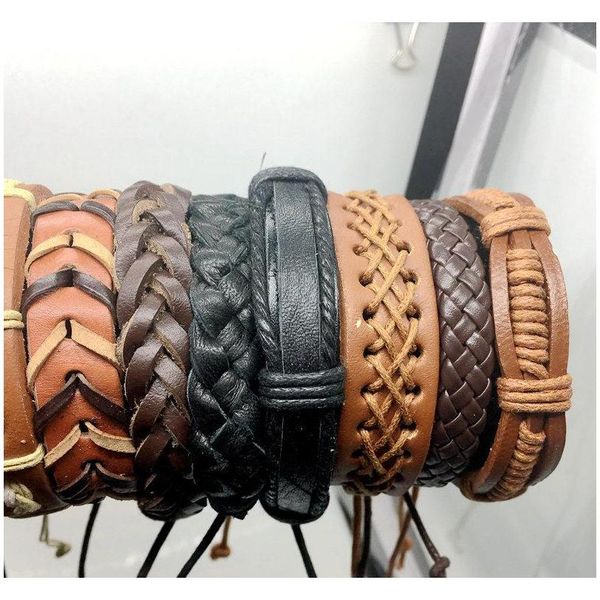 

20pcs lots vintage mens genuine leather surfer bracelet cuff wristband fashion jewelry gift mixe wmtvse queen66, Golden;silver