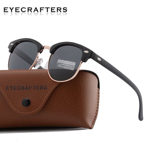 

classic half frame polarized sunglasses men women retro semi rimless rimmed rivet polaroid lens brand design sun glasses oculos