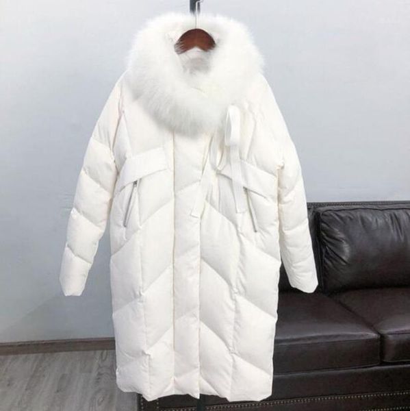 

women's down & parkas real natural fur collar white duck jacket women 2021 plus size warm winter coat female long parka d091, Black