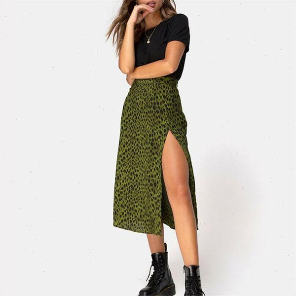 

leopard print women midi skirts high waist zipper beach casual warps ladies girl high split streetwear clothes summer 2021, Black