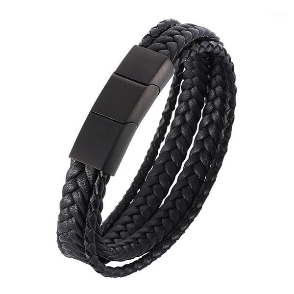 

new vintage men bracelet multilayer braided leather bracelet adjustable magnetic clasp bangles fashion male jewelry bb5071, Golden;silver