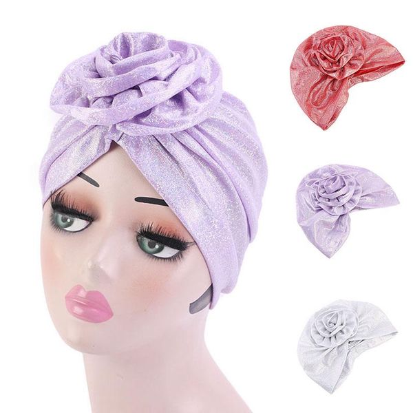 

мода женщины turban caps сплошной полиэстер хребет hat islamic headscarf 3d цветочные боннеты мусульманские оголовье женские волосы аксессуа, Black