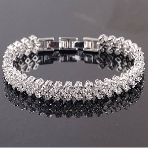 

shining crystal bracelets genuine 925 sterling silver charms bracelet diamond roman tennis link bracelet jewelry, Black
