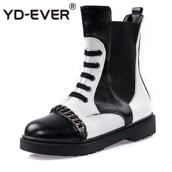 

boots krazing pot pu winter season round toe low heel vacation slip on metal chains mixed color limited customization ankle l9f51, Black
