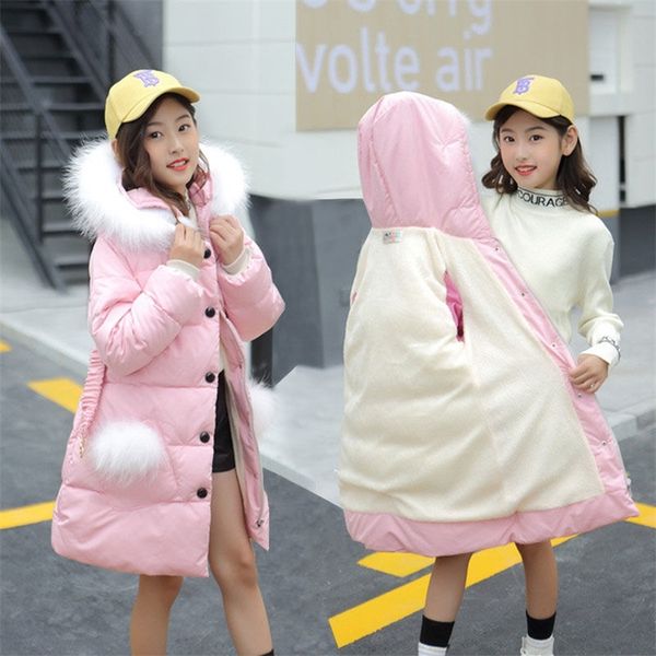

teens young girls padded fur jacket winter coat children kids outwear teenager warm parkas parks for girls 6 8 9 10 11 12 years lj201017, Blue;gray