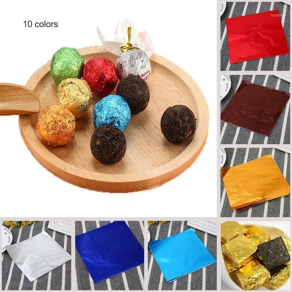 

100pcs aluminum foils paper chocolate candy packaging 10 colors christmas party birthday wrapper tin paper 8x8cm20201
