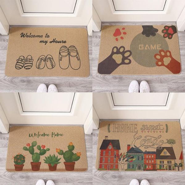 

cushion/decorative pillow linen rubber style doormat hogar flannel fabric cat claw cactus home decoration living room balcony door mat non-s