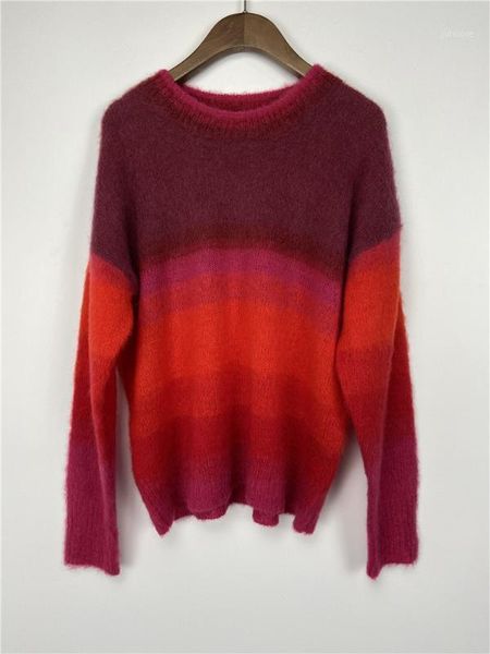 

elfstyle] - red contrast colors striped mohair blend sweaters round neck loose jumper woman knits1, White;black