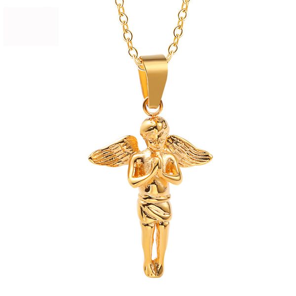 

wholesale little angel disco dancing fashion jewelry titanium steel necklace pendant chain set lover wedding party anniversary q1209, Bronze;silver