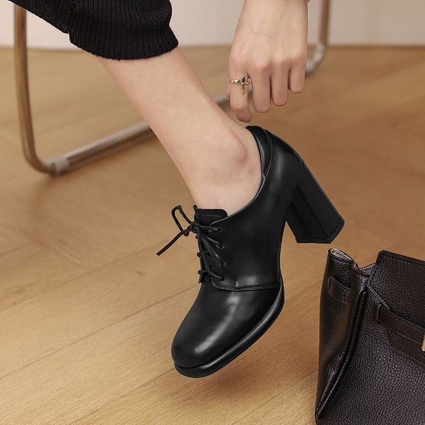 

residence 2021 new size 34-42 rentals up to genuine pumps feminine high-heel women's thick toe foot spring lady shoes qbwl, Black