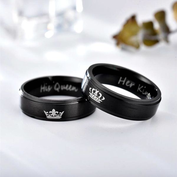 

crown her king his queen fashion titanium steel ring, Silver