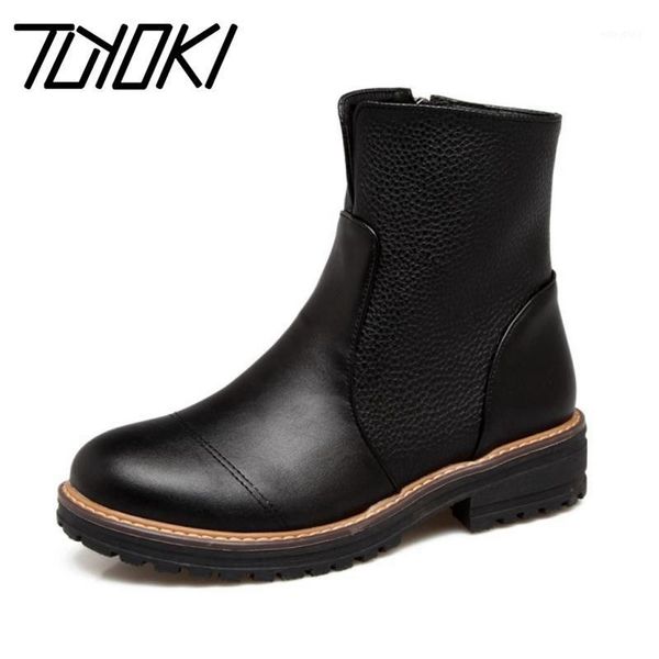 

tuyoki size 34-43 women med heel half short winter boots for women zipper warm plush inside shoes feminina warm winter botas1, Black