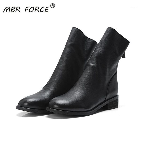 

mbr force new ladies low heel fashion exquisite metal zipper decoration sheepskin leather simple casual short boots1, Black