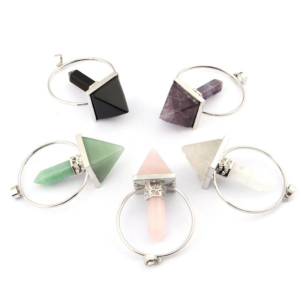 Natürliche Stein Kristall Pyramide Sechseckige Säule Anhänger Halskette Schmuck Reiki Heilung Pendel Amulett Hypnotiseur Wahrsagerei Requisiten