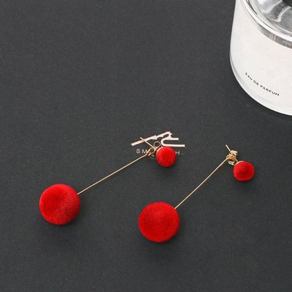 

new red black fashion plush ball drop earrings for women korean velvet round tassel long dangle earrings gift jewelry statement jllyly, Golden