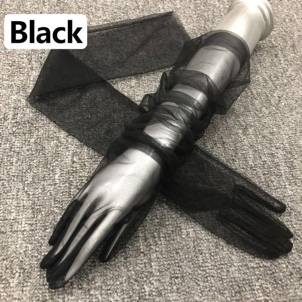 

70cm womens ultra thin gloves tulle elbow long wedding bride dress gloves solid color sheer transparent sunscreen vintage mitten h qylaeh, White